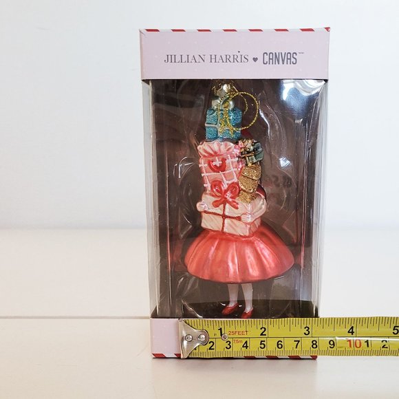 Jillian Harris X CANVAS Girl with Christmas Presetns Glass Ornament NEW - Picture 10 of 12